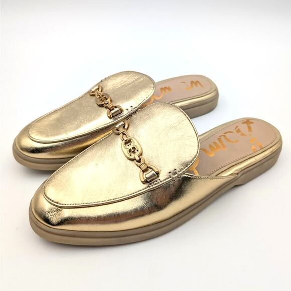 Sam Edelman Kira Slip On Mule Women's Logo Leather Gold Size US8M EU39 - Picture 1 of 12